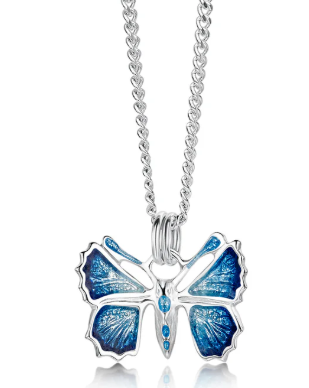 Sheila Fleet Holly Blue Butterfly Petite Enamel Pendant (EP00286)