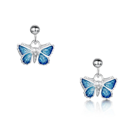 Sheila Fleet Holly Blue Butterfly Small Enamel Drop Earrings (EE286)