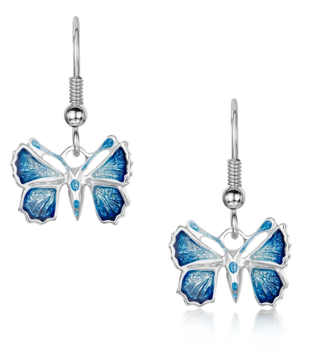 Sheila Fleet Holly Blue Butterfly Enamel Drop Earrings (EEX286)