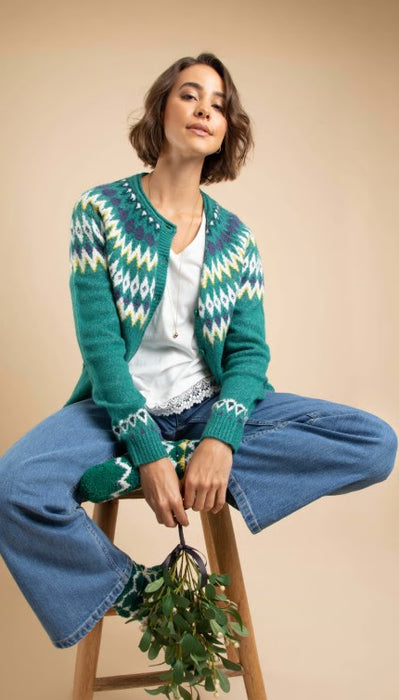 NEW 25% OFF Weird Fish - Hatty Fair Isle Cardigan - Green Ivy