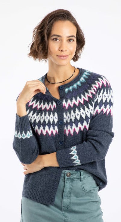 NEW 25% OFF Weird Fish - Hatty Fair Isle Cardigan - Navy