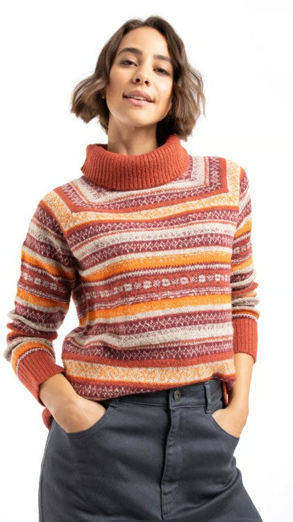 NEW 25% OFF Weird Fish Annecy Fair Isle Roll Neck Jumper - Rust Leaves