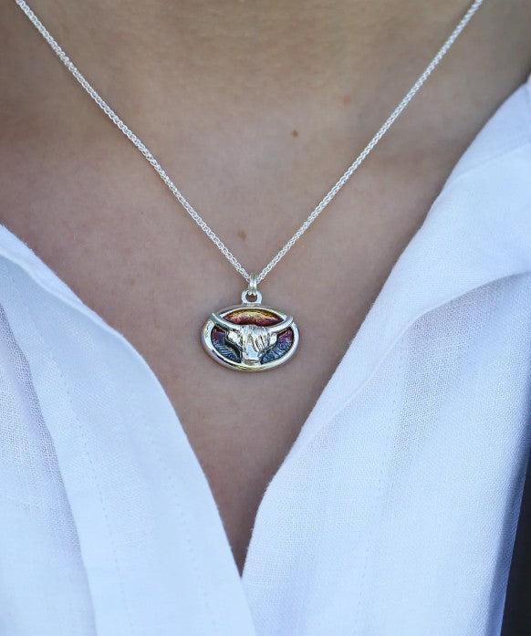 Sheila Fleet Highland Cow Small Pendant in Sunset Enamel ep304