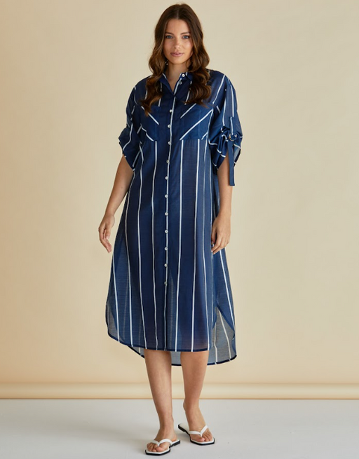 Betty Basics Hayman Shirt Dress in Navy/White Stripes