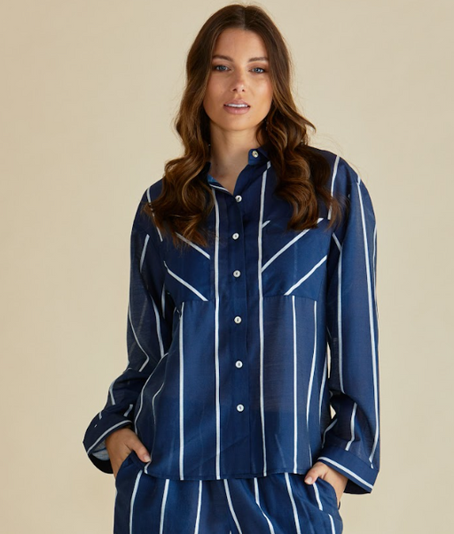 Betty Basics Hayman Shirt in Navy/White Stripes