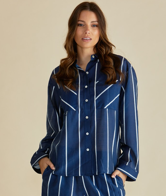 Betty Basics Hayman Shirt in Navy/White Stripes