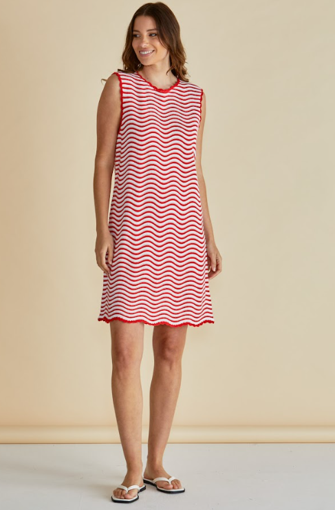 Betty Basics Viola Tank Dress in Red/White Stripes