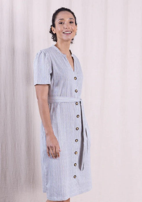 NEW Nomads Linen Blend Button Through Dress - Cornflower