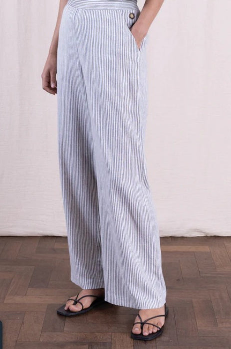 NEW Nomads Linen Blend Button Wide Leg Trouser - Cornflower
