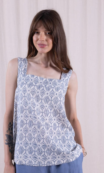 NEW Nomads Linen Blend Printed Cami - Cornflower