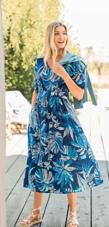 NEW Weird Fish Disha Viscose Printed Dress -  Blue