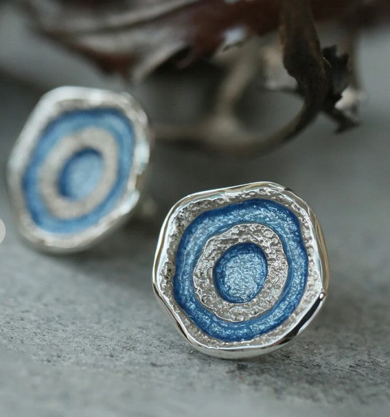 Sheila Fleet Brodgar Eye Stud Earrings in Misty Blue (EE247)