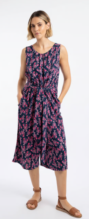 NEW Weird Fish Nalani Printed Viscose Jumpsuit Mid Navy