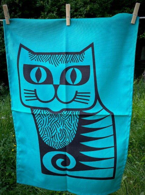 Magpie x Hornsea Cat Tea Towel-Teal