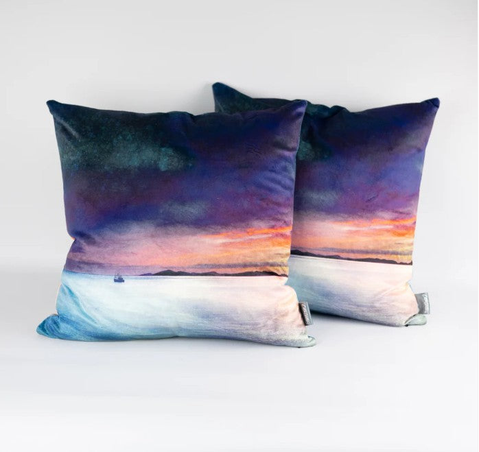 Cath Waters - Fishing The Little Minch Velvet Cushion