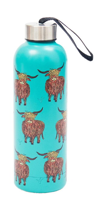 Eco Chic Thermal Bottle - Teal Highland Coos