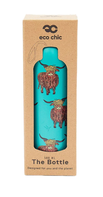 Eco Chic Thermal Bottle - Teal Highland Coos