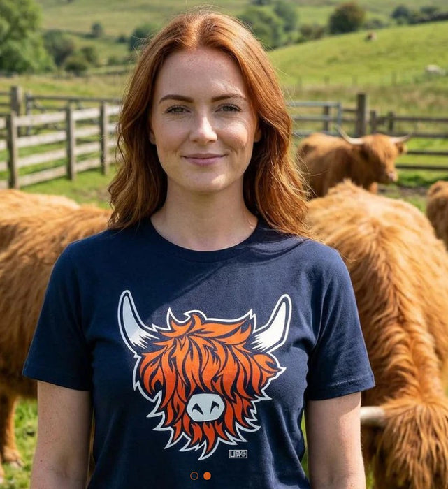 Urban Pirate "Ginger Highland Cow" T-shirt - Navy