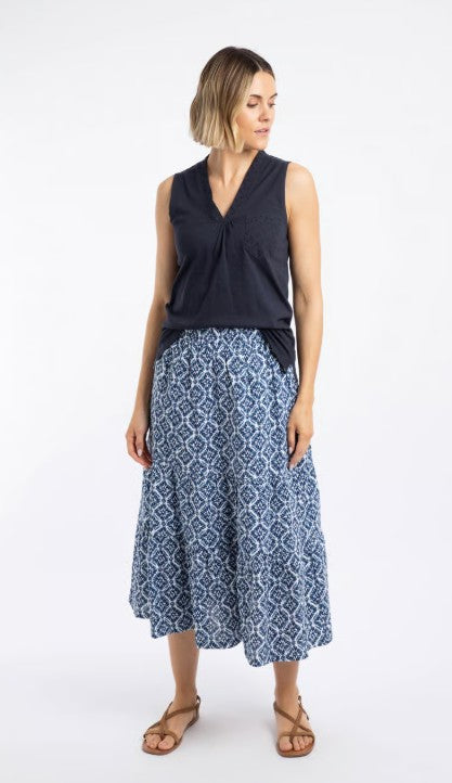 NEW Weird Fish Harini Double Cloth Printed Tiered Skirt - Twilight