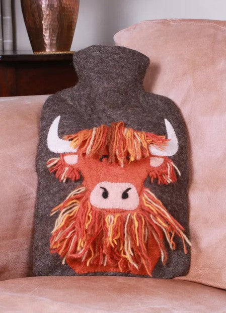 Pachamama Highland Cow Hand Felted Hot Water Bottle