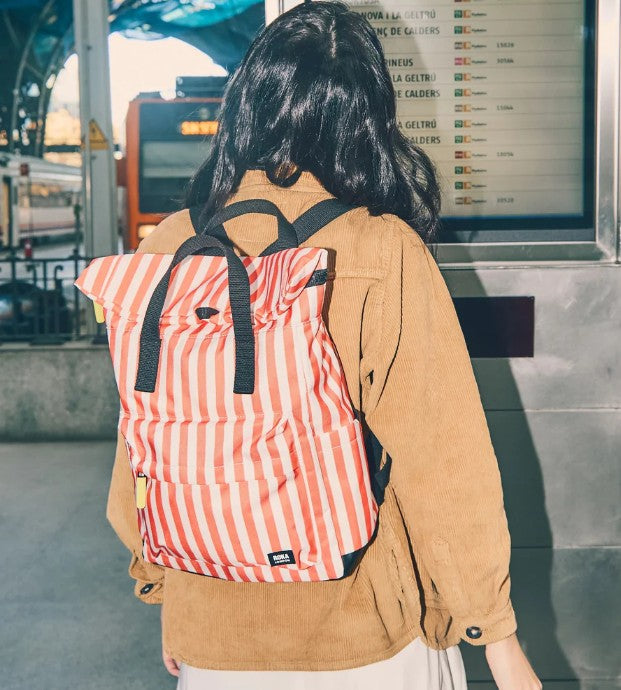 Roka London - Canfield Roll Top Backpack - Coral Stripe (Small)