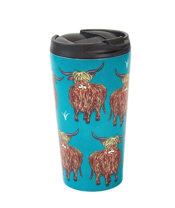 Eco Chic Thermal Coffee Cup - Teal Highland Cow