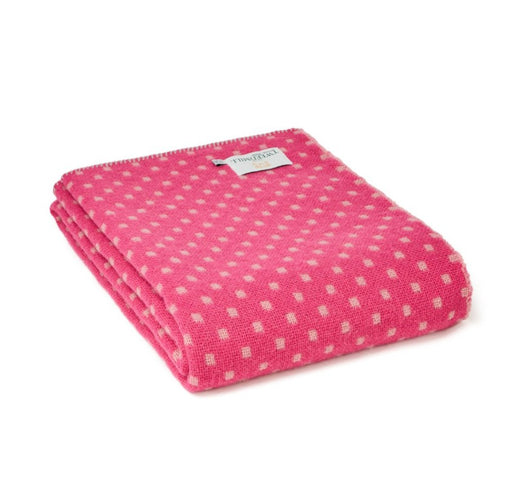 Tweedmill Textiles -  Pure New Wool Throw With Blanket Stitch - Pink With Dusky Pink Dots
