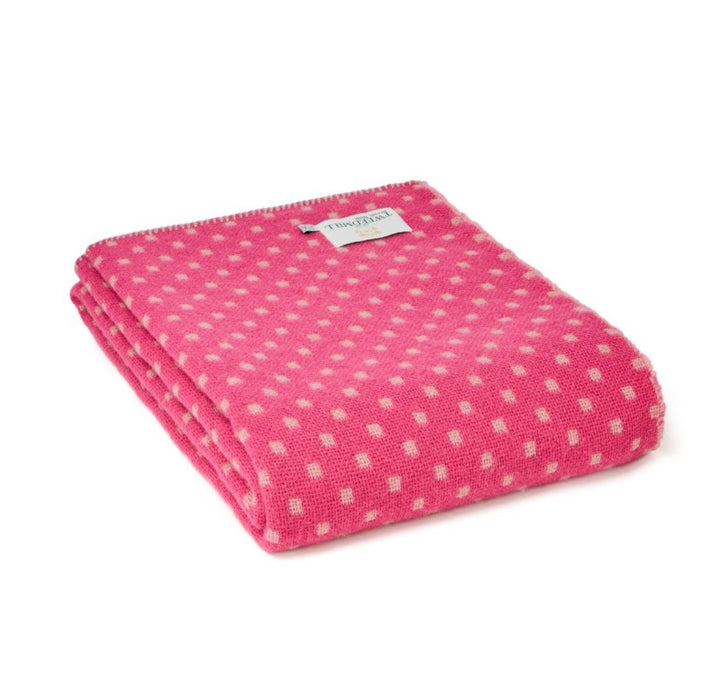 Tweedmill Textiles -  Pure New Wool Throw With Blanket Stitch - Pink With Dusky Pink Dots