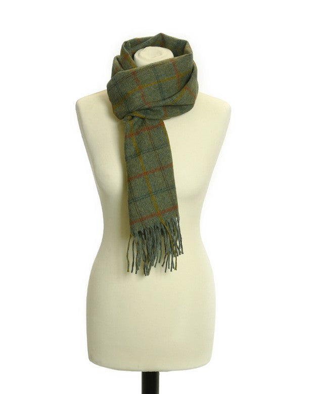 Tweedmill Textiles - Lambswool Scarf With Rolled Fringe - Country Check Sage