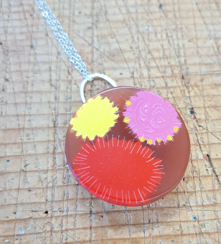 Carla Edwards - Flora XL Round Pendant in 'Pink/Red/Yellow Mix'