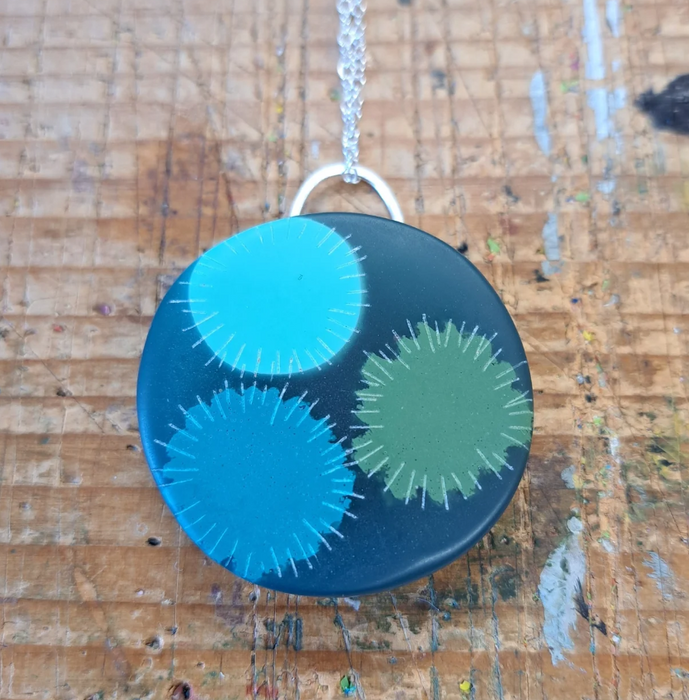 Carla Edwards - Flora XL Round Flora Pendant in 'Teal/Olive Mix'