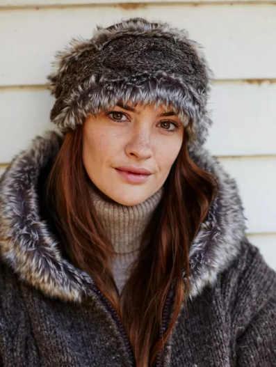 Pachamama - Chamonix Faux Fur Cable Knit Winter Ear Warmer/Headband in 'Bark'