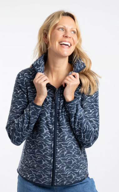 Weird Fish - Rochelle Full Zip Printed Microfleece in 'Night Blue'