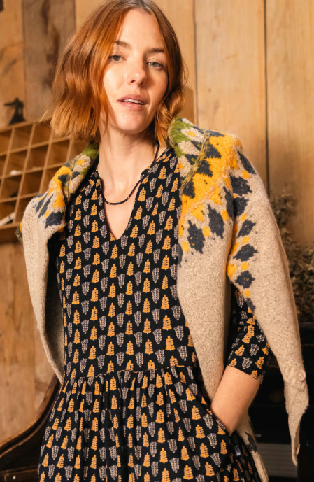 NEW AW26 Weird Fish - Hatty Fair Isle Cardigan - Green/Yellow and Chalk