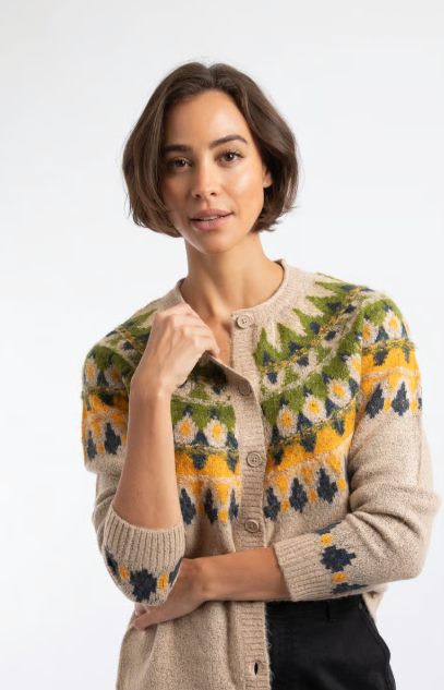 NEW AW26 Weird Fish - Hatty Fair Isle Cardigan - Green/Yellow and Chalk