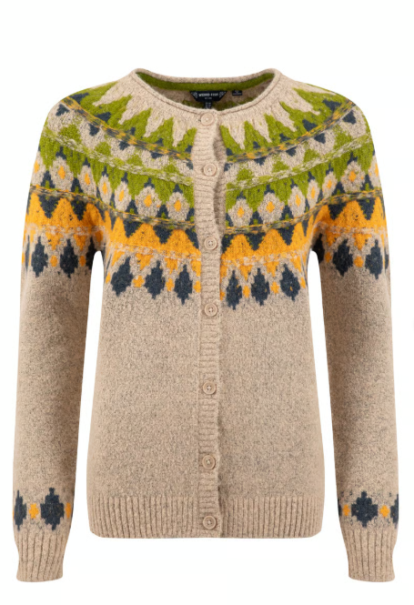 NEW AW26 Weird Fish - Hatty Fair Isle Cardigan - Green/Yellow and Chalk