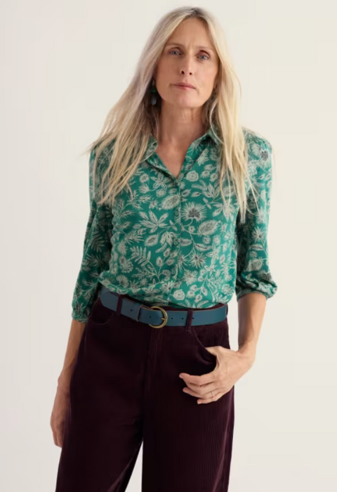 NEW Seasalt 3/4 Embrace Jersey Shirt - Woodland Forms Dark Thyme