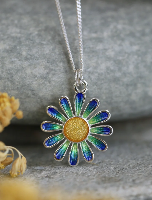 NEW Sheila Fleet Daisies at Dawn Small Enamel Pendant in Shallows (EPX233-SCAA)