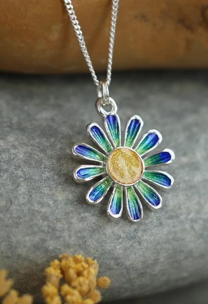 NEW Sheila Fleet Daisies at Dawn Small Enamel Pendant in Shallows (EPX233-SCAA)
