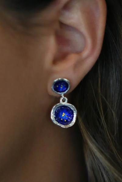 NEW Sheila Fleet Lunar Universe Double Drop Earrings in Midnight Gold (GF-EE248-MDGLD)