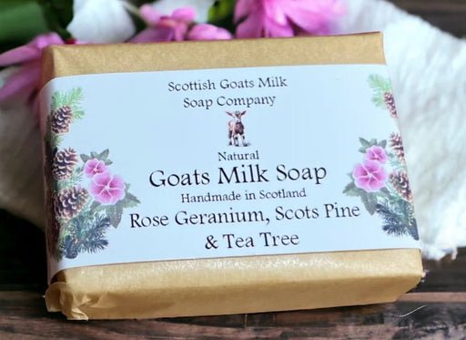 Scottish Goats Milk Soap Company - 95g Bar of Soap (Rose Geranium/Scots Pine/Tea Tree)