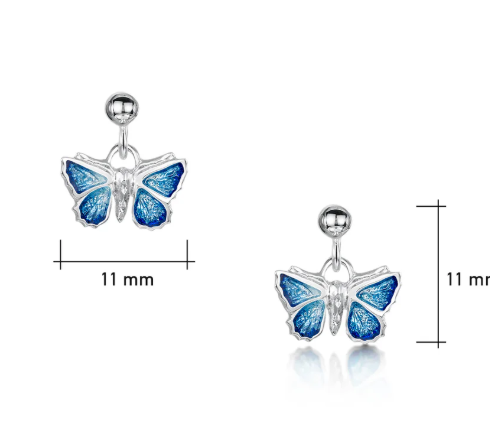 Sheila Fleet Holly Blue Butterfly Small Enamel Drop Earrings (EE286)