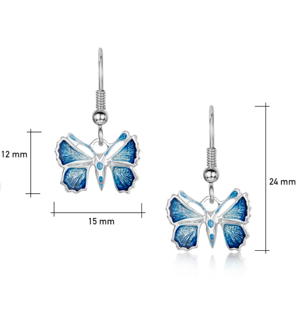Sheila Fleet Holly Blue Butterfly Enamel Drop Earrings (EEX286)