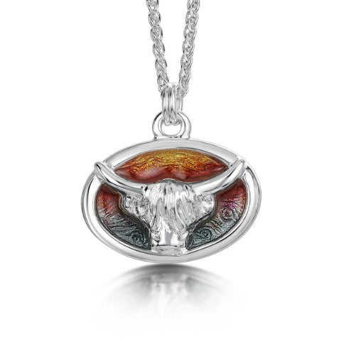 Sheila Fleet Highland Cow Small Pendant in Sunset Enamel ep304
