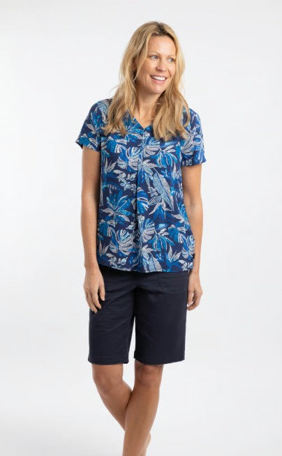 NEW Weird Fish Solle Printed Viscose Blouse - Blue Indigo