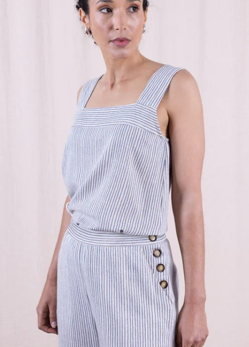 NEW Nomads Linen Blend Button Wide Leg Trouser - Cornflower