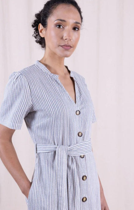 NEW Nomads Linen Blend Button Through Dress - Cornflower