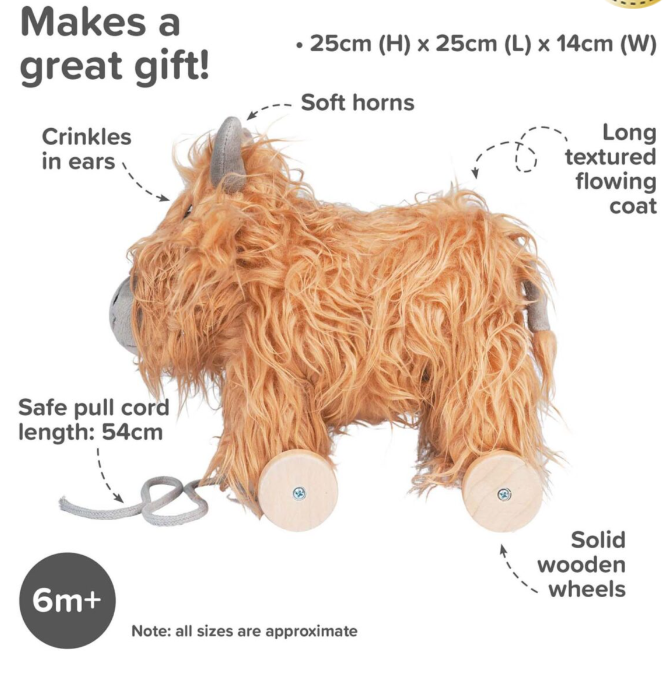 Hubert Highland Cow Pull Along Toy