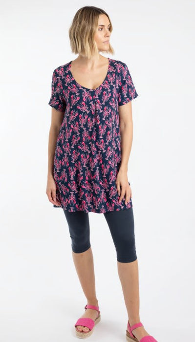 NEW Weird Fish Nuri Viscose Printed Tunic - Mid Navy
