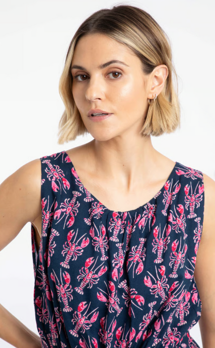 NEW Weird Fish Nalani Printed Viscose Jumpsuit Mid Navy